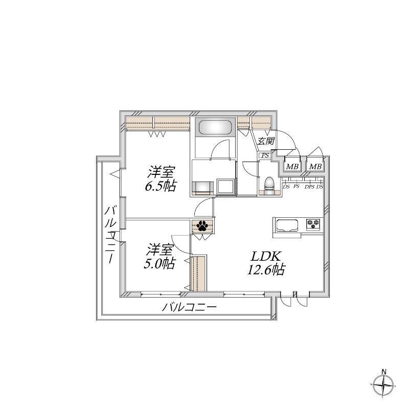 イル・ラシーヌV(2LDK/2階)の間取り写真
