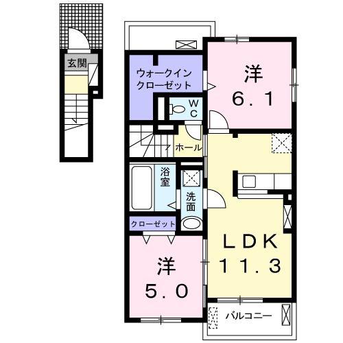 ピュアハイツ・華A(2LDK/2階)の間取り写真