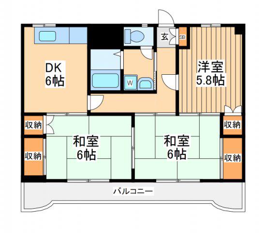 シャトル上杉(3DK/5階)の間取り写真