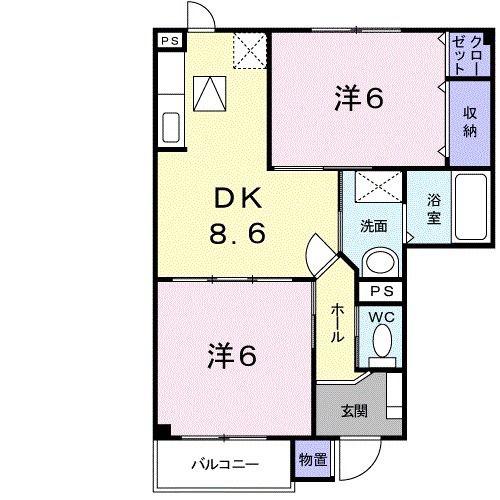 ハイツエコーA(2DK/1階)の間取り写真