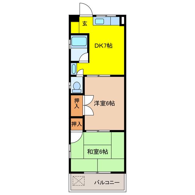 美園ビルマンションI(2DK/4階)の間取り写真