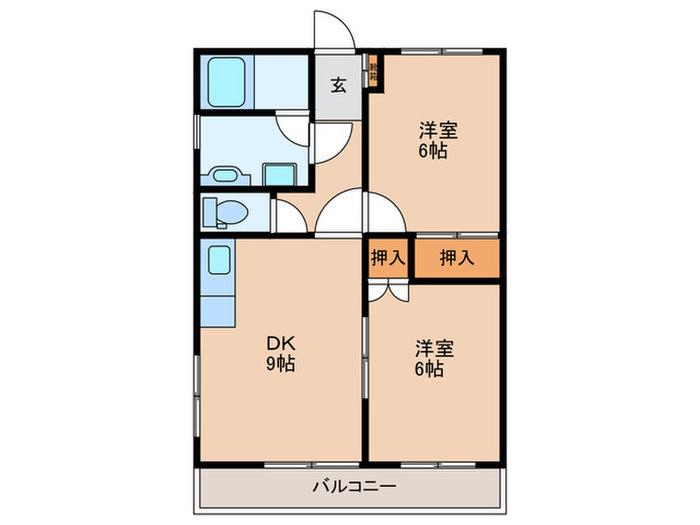 サンライズ敷根I(2DK/2階)の間取り写真