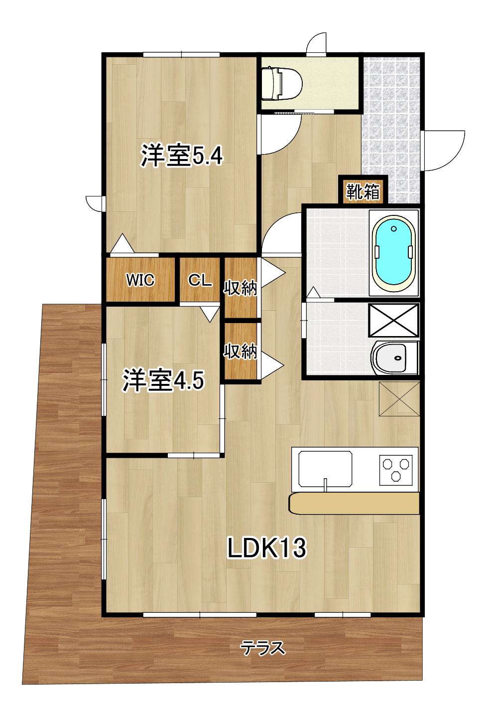 ヴェンティTOSU壱(2LDK/1階)の間取り写真