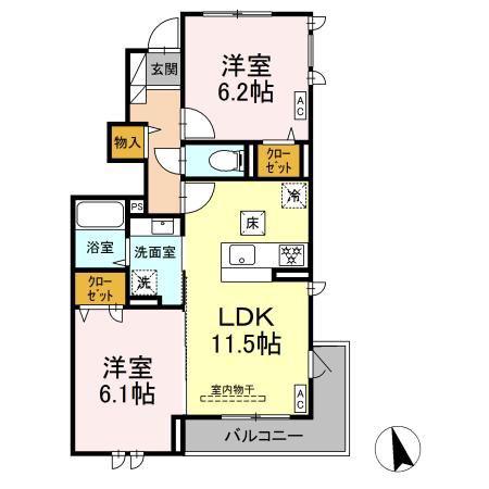 レジデンスK(2LDK/1階)の間取り写真