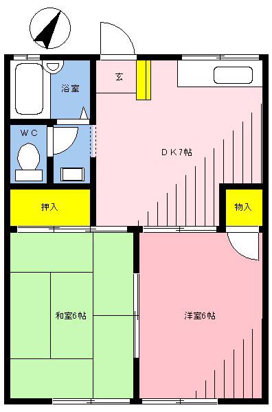 第二ラークヒルズFK(2DK/1階)の間取り写真