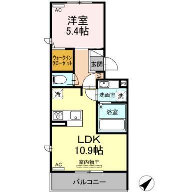 熊本県菊池市 3階建 築6年(1LDK/3階)の間取り写真