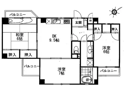 三高・ガーデンタウン(3DK/4階)の間取り写真