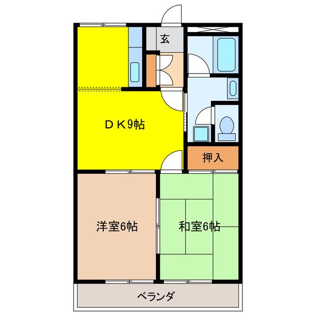 ハイムエスポワール(2DK/2階)の間取り写真