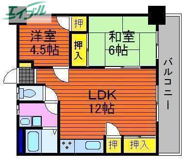 河合ビル(2LDK/3階)の間取り写真