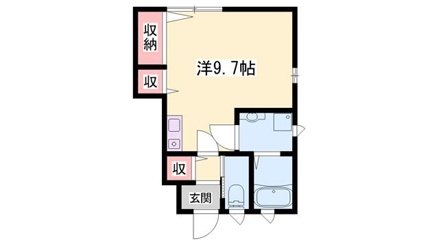 テイク・ハウス(ワンルーム/1階)の間取り写真