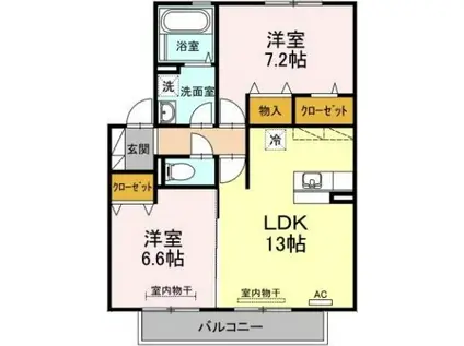 ヴァン・カルチェ D棟(2LDK/2階)の間取り写真