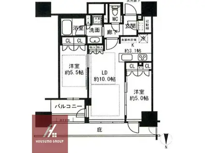 プレミストタワー靱本町(2LDK/34階)の間取り写真