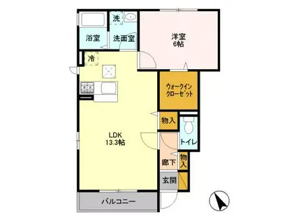 ゼルコーバB(1LDK/1階)の間取り写真