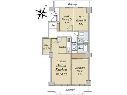 幕張ファミールハイツ4号棟(3LDK/3階)の間取り写真