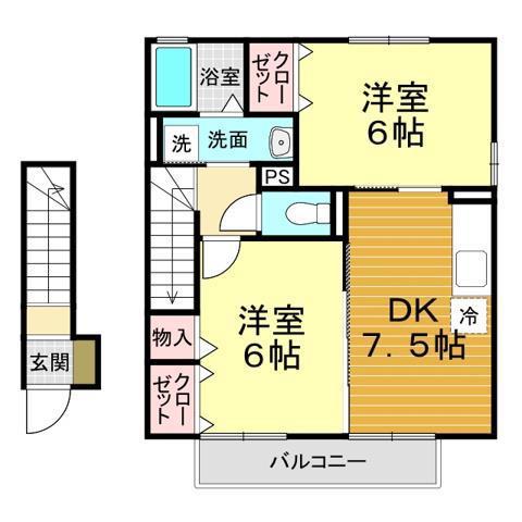 ボンヌ・ジュルネC棟(2DK/2階)の間取り写真
