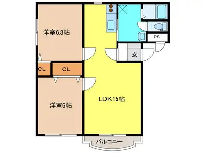 メゾンジュネス(2LDK/3階)の間取り写真