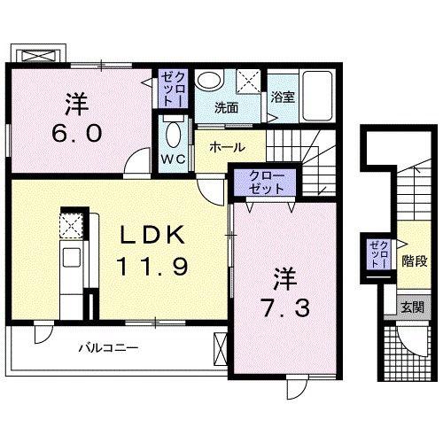 リュブミラーカII A(2LDK/2階)の間取り写真