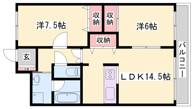 フルール滝野(2LDK/2階)の間取り写真