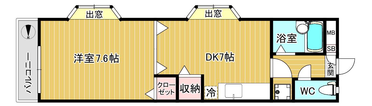 レインボー六本松(1DK/3階)の間取り写真