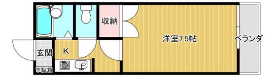ロッソ祇園A(1K/2階)の間取り写真