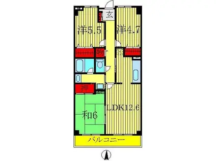 プロムナード初石(3LDK/4階)の間取り写真