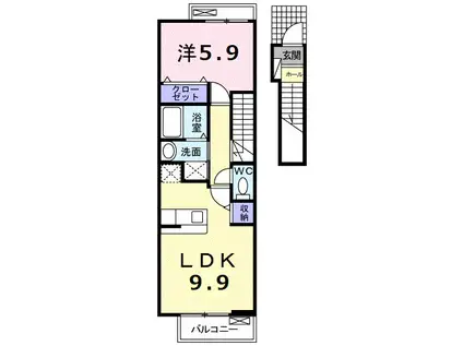 ネオハイムD(1LDK/2階)の間取り写真