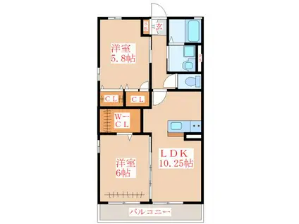 パティオノア(2LDK/2階)の間取り写真
