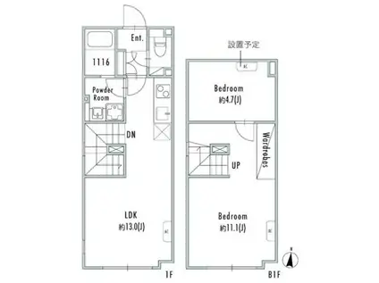 グランパセオ下北沢2(2LDK/B1階)の間取り写真