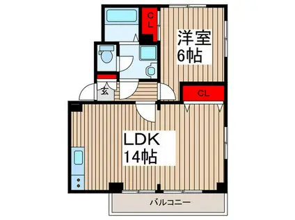 サンリヴェール(1LDK/2階)の間取り写真