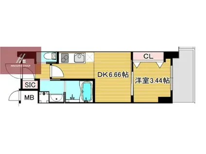 クローバー・グランデ今里(1DK/2階)の間取り写真