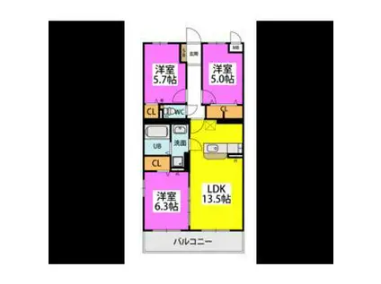 GRAN GRACE久留米南II(3LDK/2階)の間取り写真