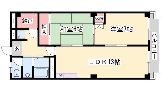ハイツ柳井(2LDK/4階)の間取り写真