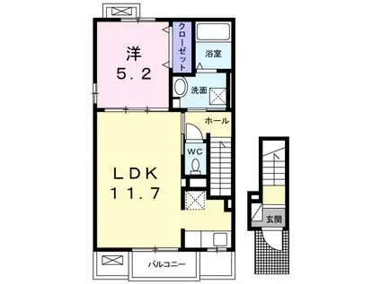 ハピネート T(1LDK/2階)の間取り写真