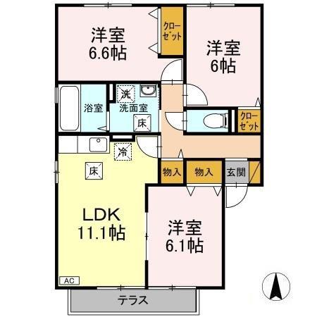 リシアンサスガーデンB棟(3LDK/1階)の間取り写真