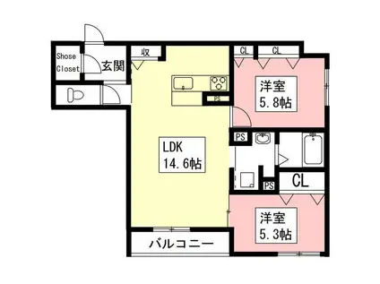 リオリエント岐大前(2LDK/2階)の間取り写真