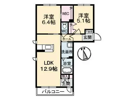 カリーノスクエア(2LDK/2階)の間取り写真