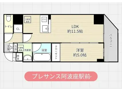 プレサンス阿波座駅前(1LDK/13階)の間取り写真