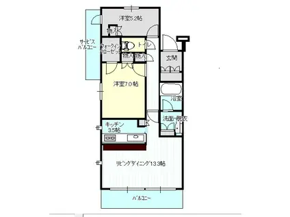 シャリエ安東1丁目(2LDK/2階)の間取り写真