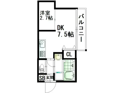 ウィルメゾン箱崎 II II(1DK/2階)の間取り写真