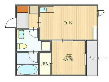 スペーシア山王(1DK/2階)の間取り写真