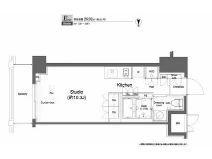 プラウドフラット横浜(ワンルーム/9階)の間取り写真