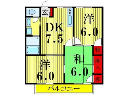 グリーンヒル習志野II(3DK/2階)の間取り写真