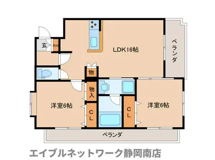 静岡鉄道静岡清水線 県総合運動場駅 徒歩34分 4階建 築15年(2LDK/2階)の間取り写真