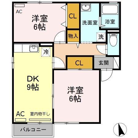 第3エバーグリーン(2DK/2階)の間取り写真