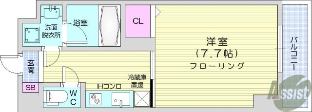 グランシェーヌ八幡(1K/6階)の間取り写真