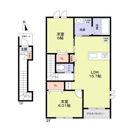 グランシャリオ(2LDK/2階)の間取り写真