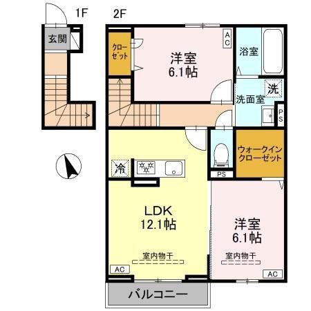 ノーブルシャインC(2LDK/2階)の間取り写真