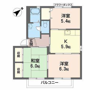 バリュージュ新家B棟(3K/2階)の間取り写真