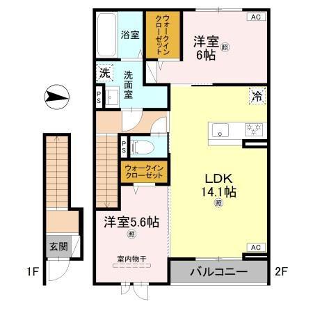 アムフル(2LDK/2階)の間取り写真