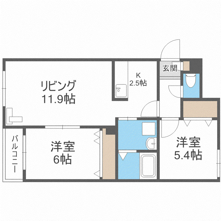 グランフェリスN19(2LDK/4階)の間取り写真